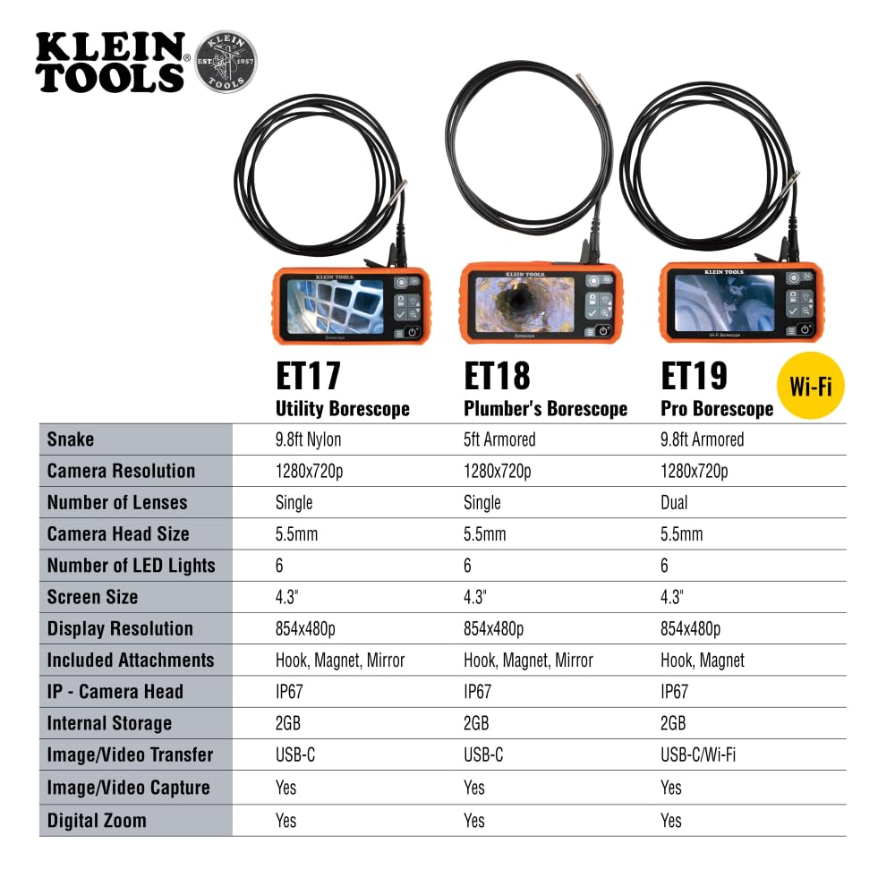 Klein Tools WiFi Borescope Dual Camera 9.8ft Waterproof Inspection Snake 5 Klein Tools WiFi Borescope Dual Camera 9.8ft Waterproof Inspection Snake - Image 5
