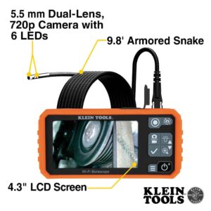 Klein Tools WiFi Borescope Dual Camera 9.8ft Waterproof Inspection Snake