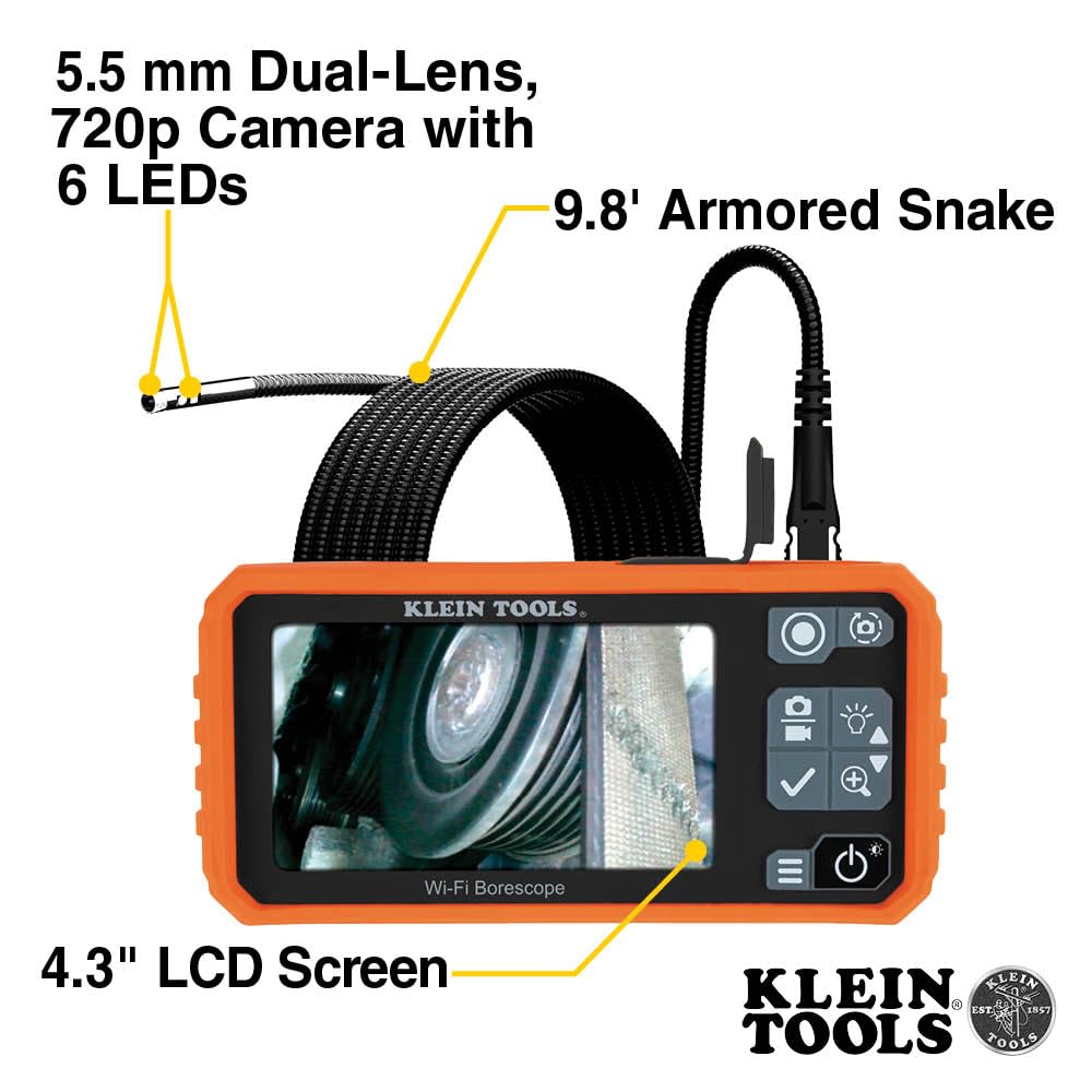 Klein Tools WiFi Borescope Dual Camera 9.8ft Waterproof Inspection Snake 2 Klein Tools WiFi Borescope Dual Camera 9.8ft Waterproof Inspection Snake - Image 2
