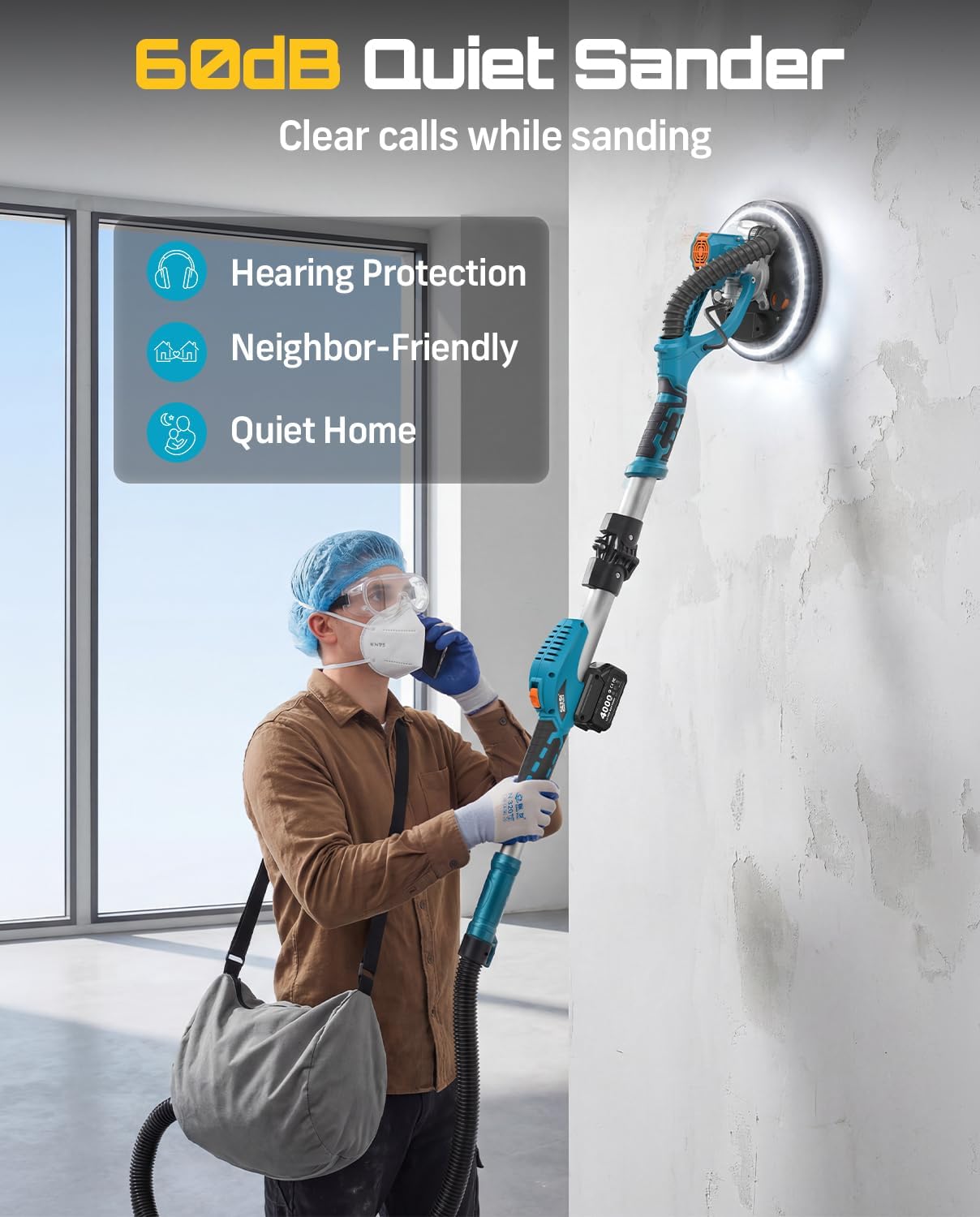 SEESII 900W Cordless Drywall Sander with Vacuum & LED Light Kit 8 SEESII 900W Cordless Drywall Sander with Vacuum & LED Light Kit - Image 8