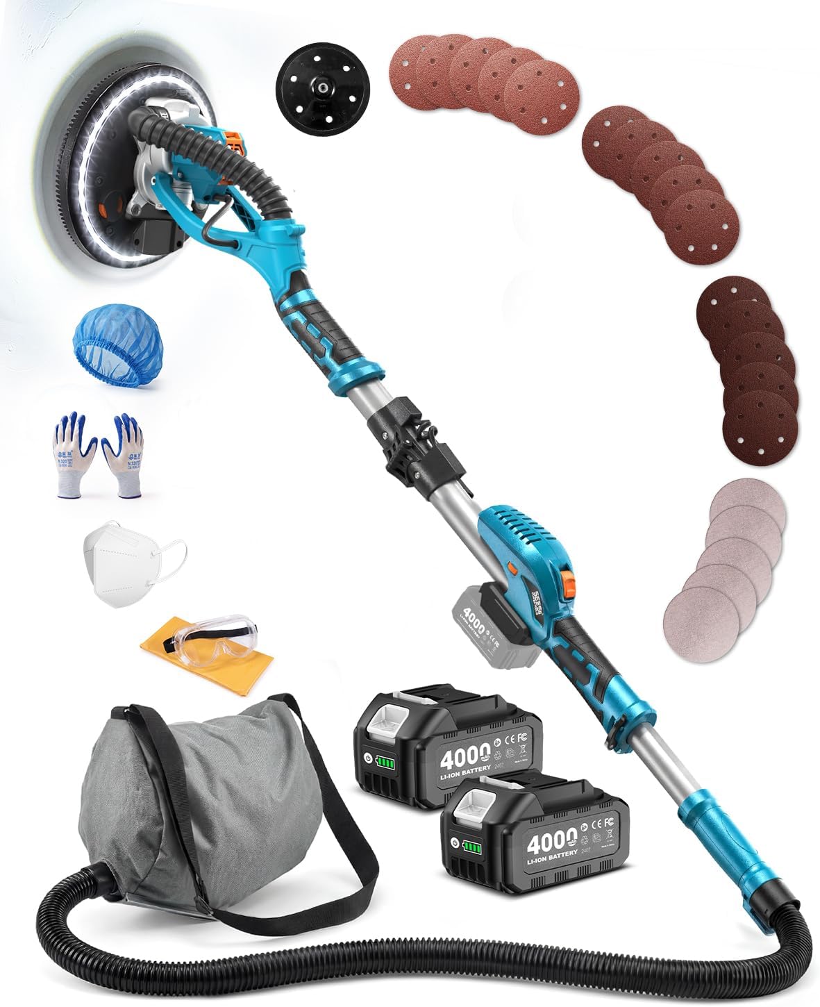 SEESII 900W Cordless Drywall Sander with Vacuum & LED Light Kit 1 sander tool cordless for home use