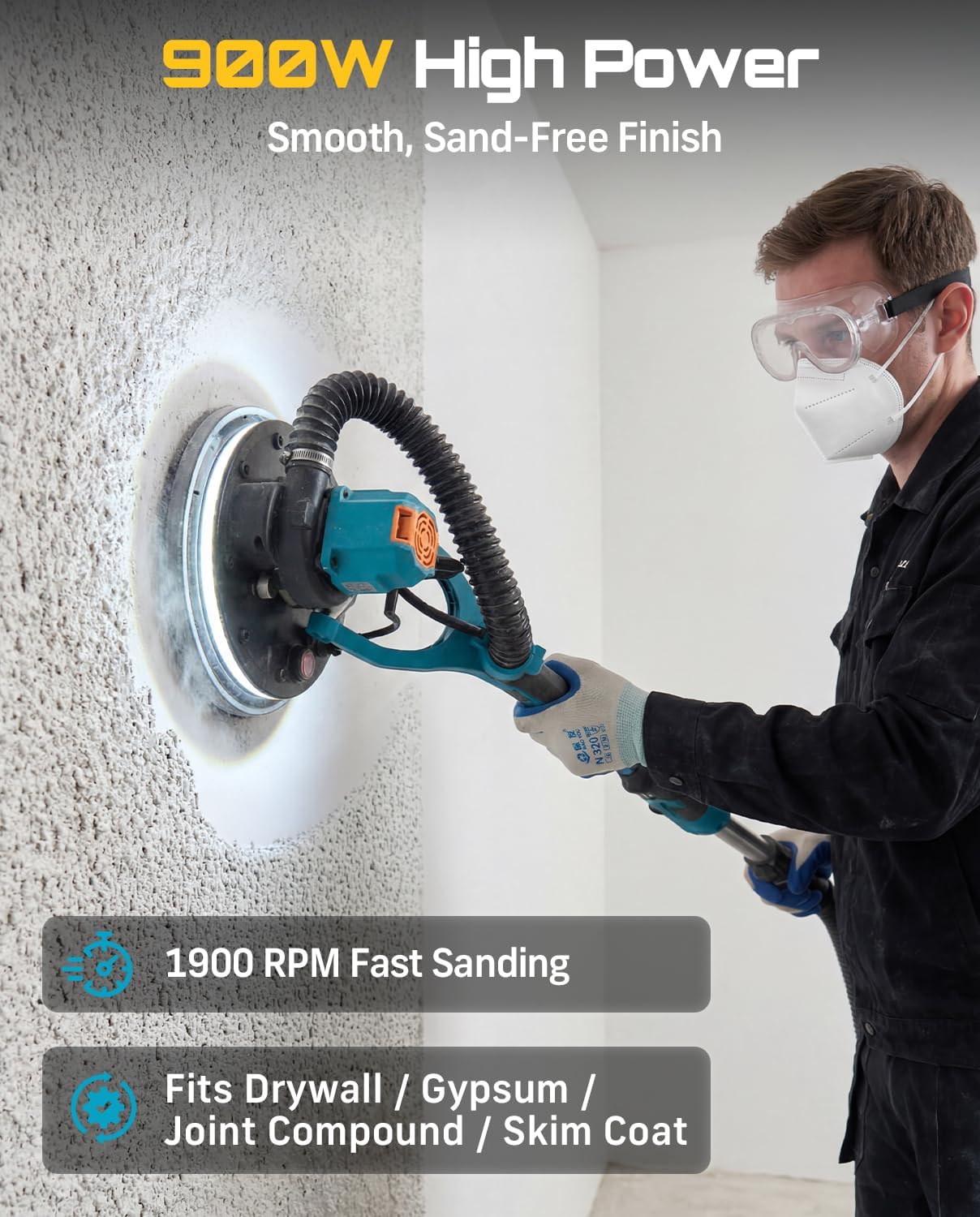 SEESII 900W Cordless Drywall Sander with Vacuum & LED Light Kit 5 SEESII 900W Cordless Drywall Sander with Vacuum & LED Light Kit - Image 5