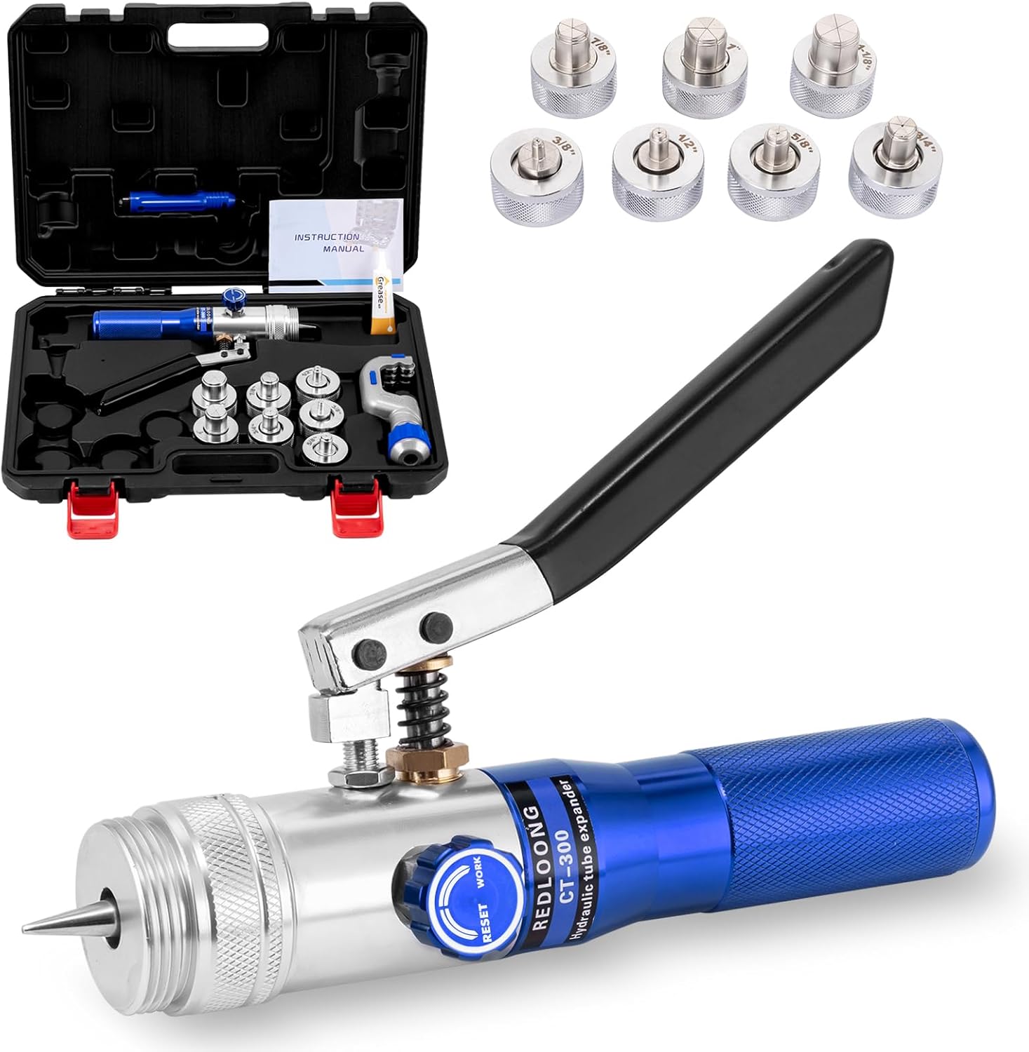 HVAC Hydraulic Swaging Tool Kit with 7 Heads & Tube Cutter Set 1 hvac tools tube cutter