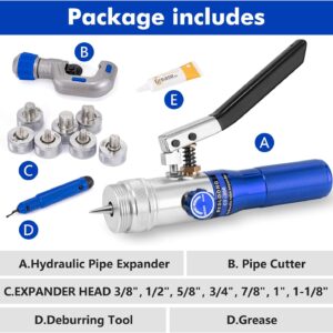 HVAC Hydraulic Swaging Tool Kit with 7 Heads & Tube Cutter Set