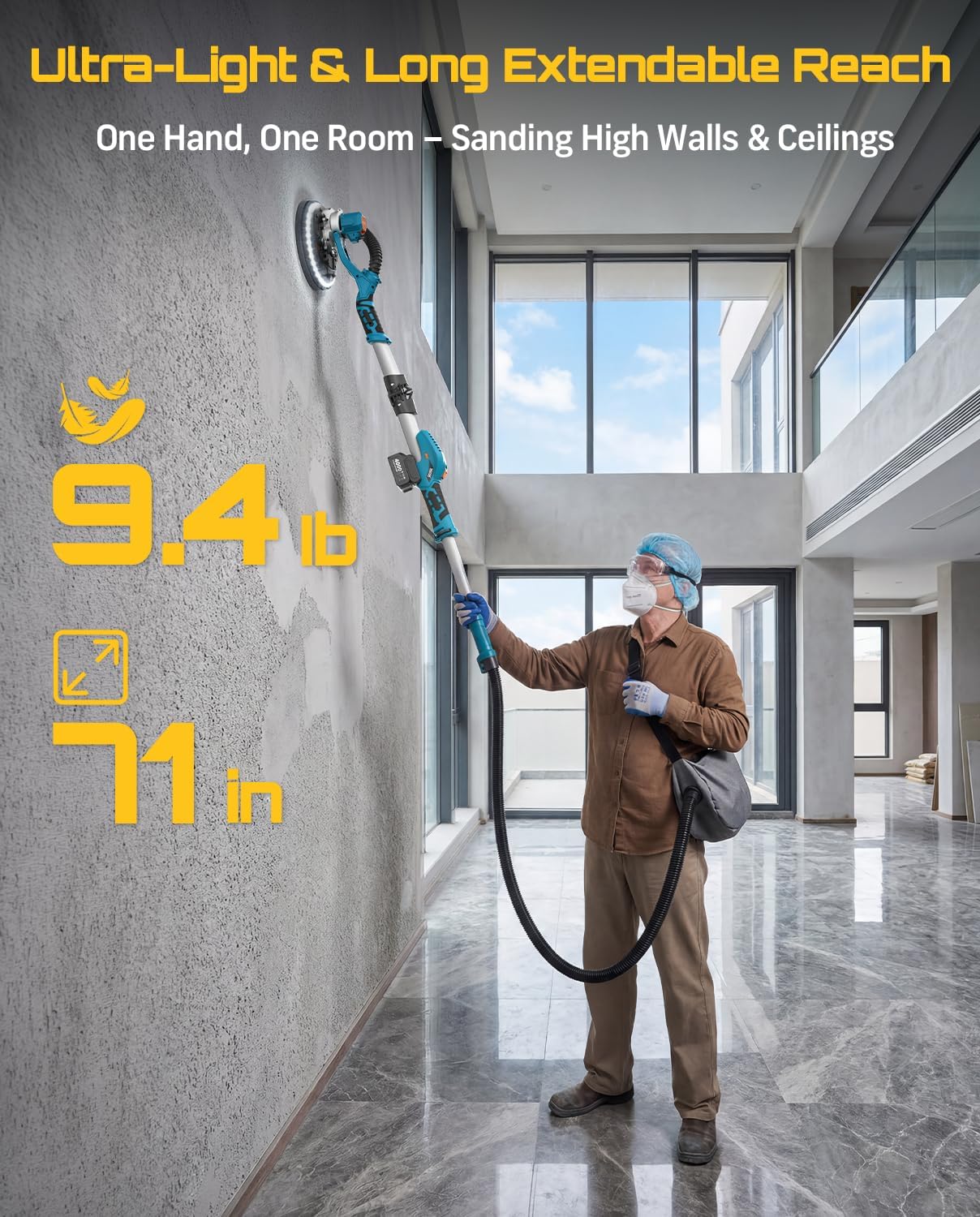 SEESII 900W Cordless Drywall Sander with Vacuum & LED Light Kit 7 SEESII 900W Cordless Drywall Sander with Vacuum & LED Light Kit - Image 7