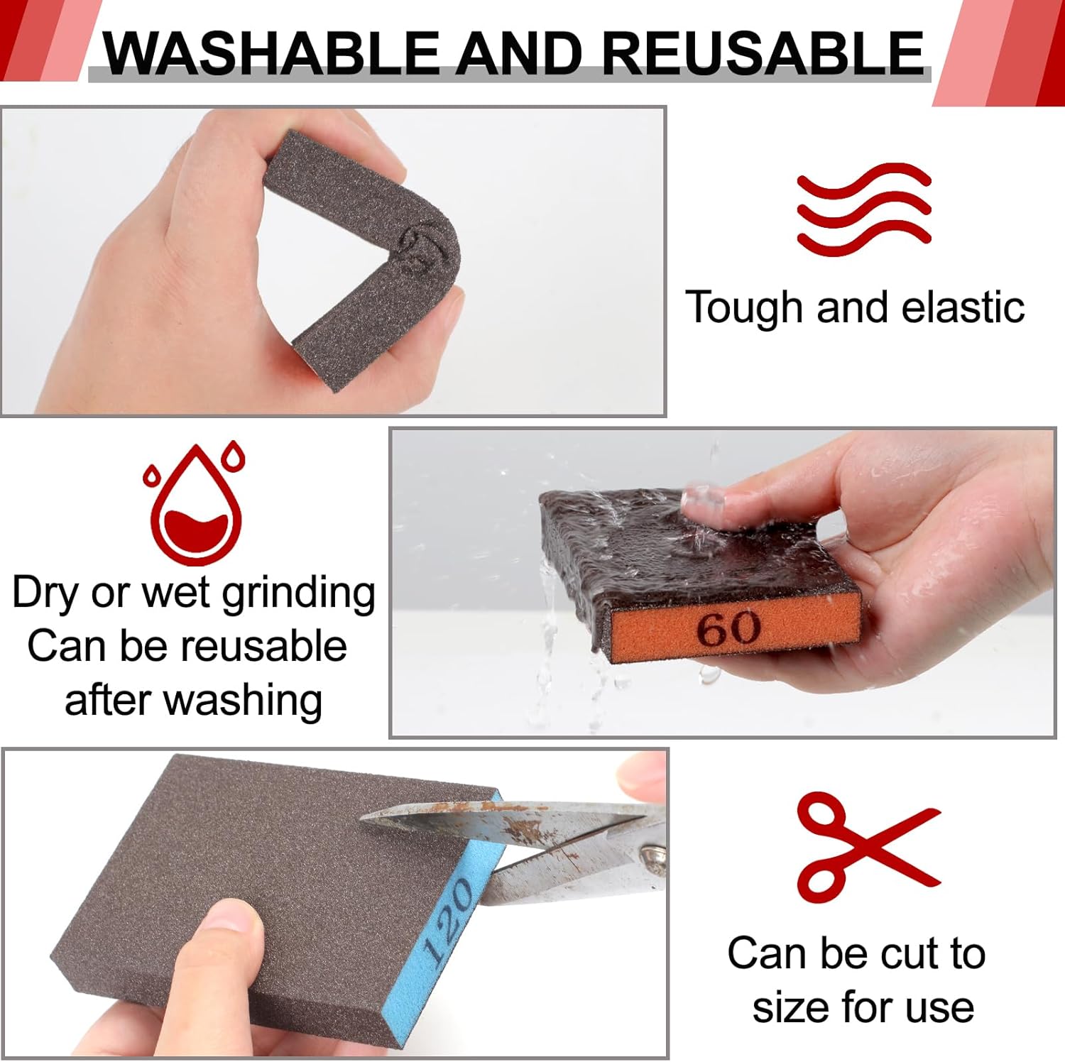 YNZDRWA 8pk Reusable Sanding Sponge Set 60-220 Grit Blocks 5 YNZDRWA 8pk Reusable Sanding Sponge Set 60-220 Grit Blocks - Image 5