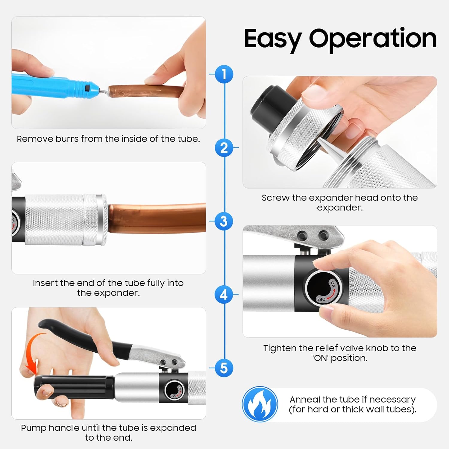 HVAC Hydraulic Tube Expander Kit 3/8-1-1/8 Copper Swaging Tool 7 HVAC Hydraulic Tube Expander Kit 3/8-1-1/8 Copper Swaging Tool - Image 7