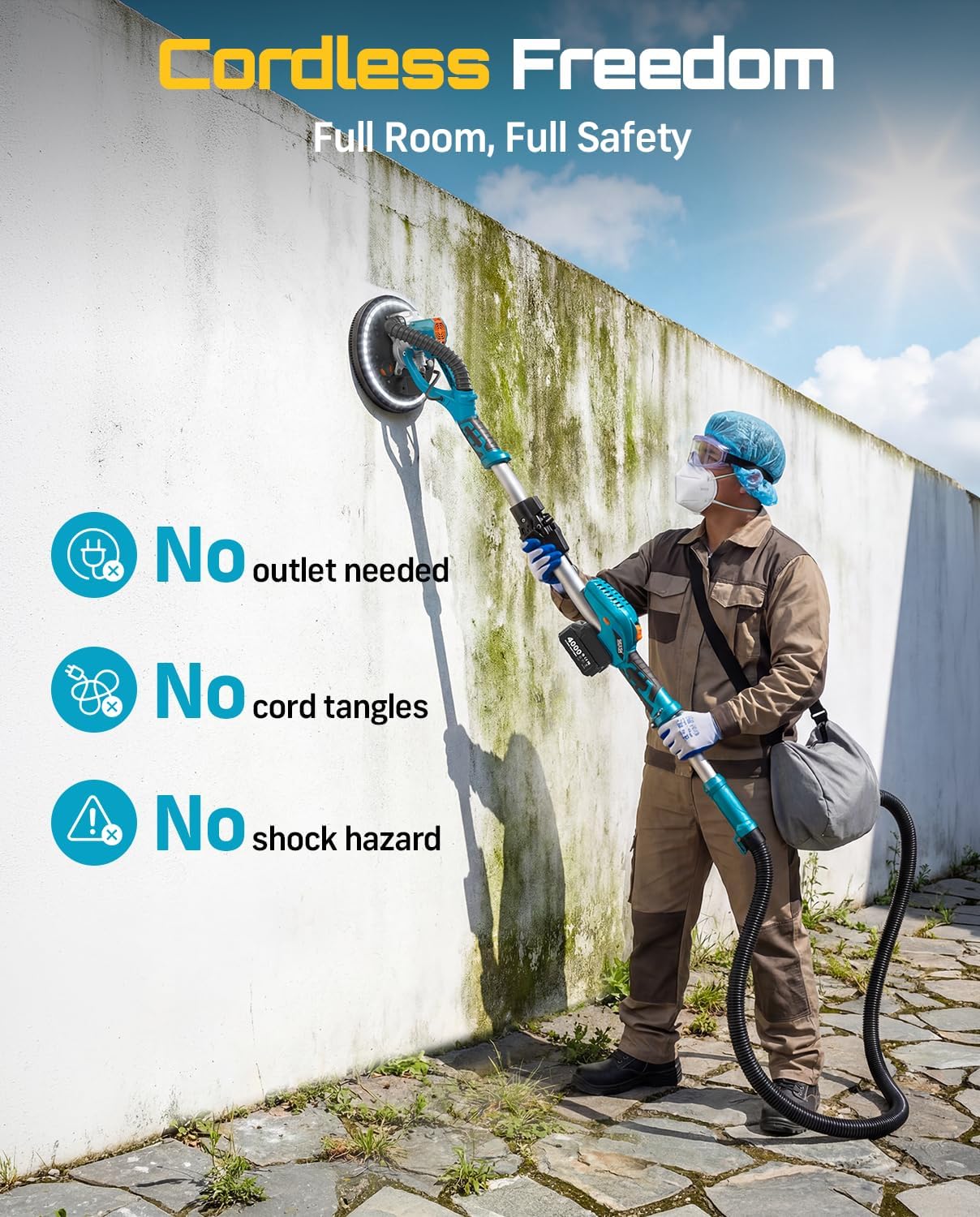 SEESII 900W Cordless Drywall Sander with Vacuum & LED Light Kit 2 SEESII 900W Cordless Drywall Sander with Vacuum & LED Light Kit - Image 2