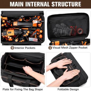 17 Inch Heavy Duty Tool Bag 20 Pockets Wide Mouth Storage Organizer