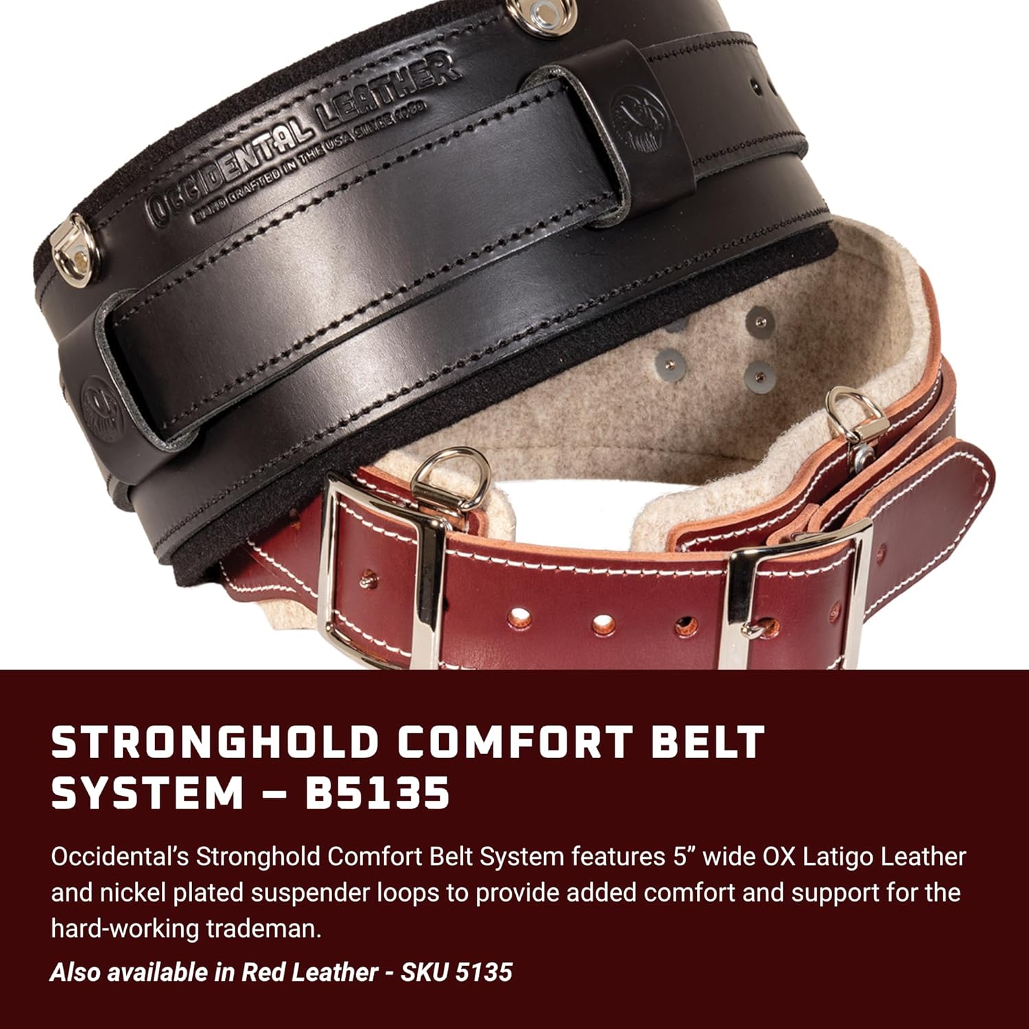 Occidental Leather 5" Work Belt Large Black USA Made Support System 2 Occidental Leather 5" Work Belt Large Black USA Made Support System - Image 2