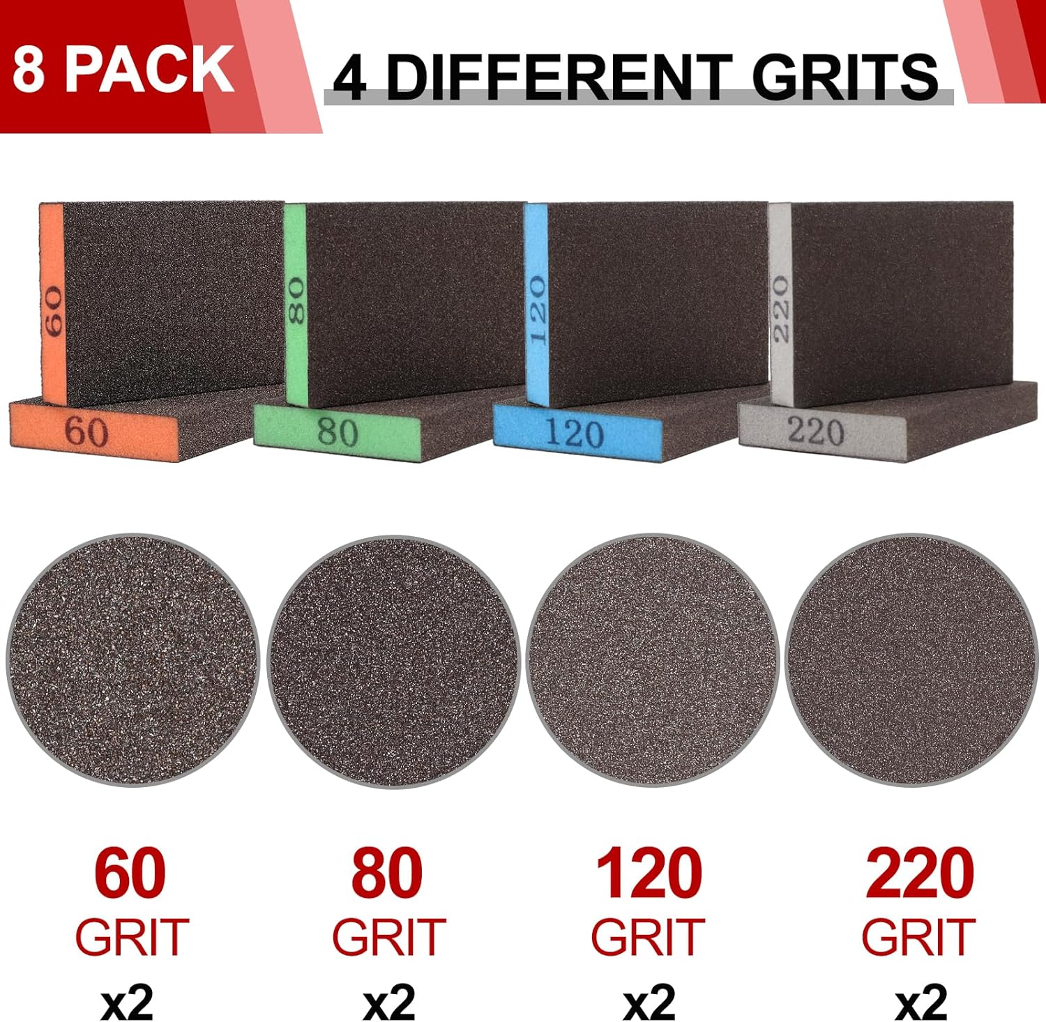 YNZDRWA 8pk Reusable Sanding Sponge Set 60-220 Grit Blocks 3 YNZDRWA 8pk Reusable Sanding Sponge Set 60-220 Grit Blocks - Image 3