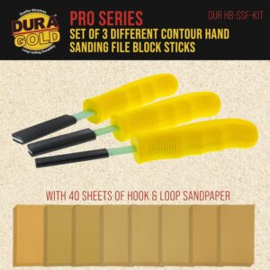 Contour Sanding Block Set 3 Files 40 Sandpaper Sheets Hook Loop