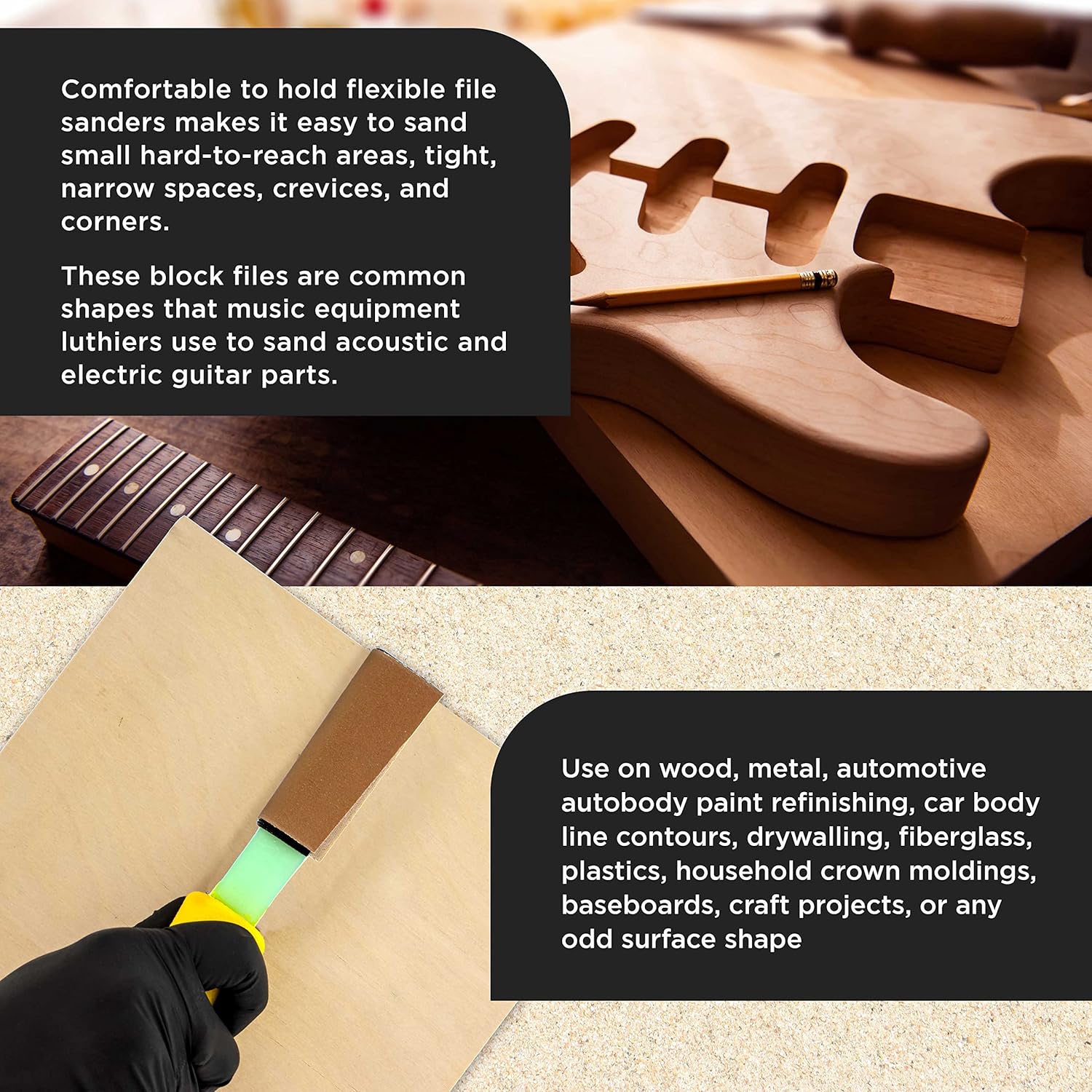 Contour Sanding Block Set 3 Files 40 Sandpaper Sheets Hook Loop 6 Contour Sanding Block Set 3 Files 40 Sandpaper Sheets Hook Loop - Image 6