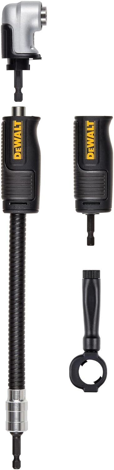 DEWALT 90 Degree Right Angle Drill Attachment 12in Flexible Shaft 1 DEWALT Right Angle Drill Attachment, 12 in 90 Degree Drill Adapter, Compact 4-in-1 Modular FLEXTORQ Impact Ready Straight Flexible Shaft (DWAMRASETFT)